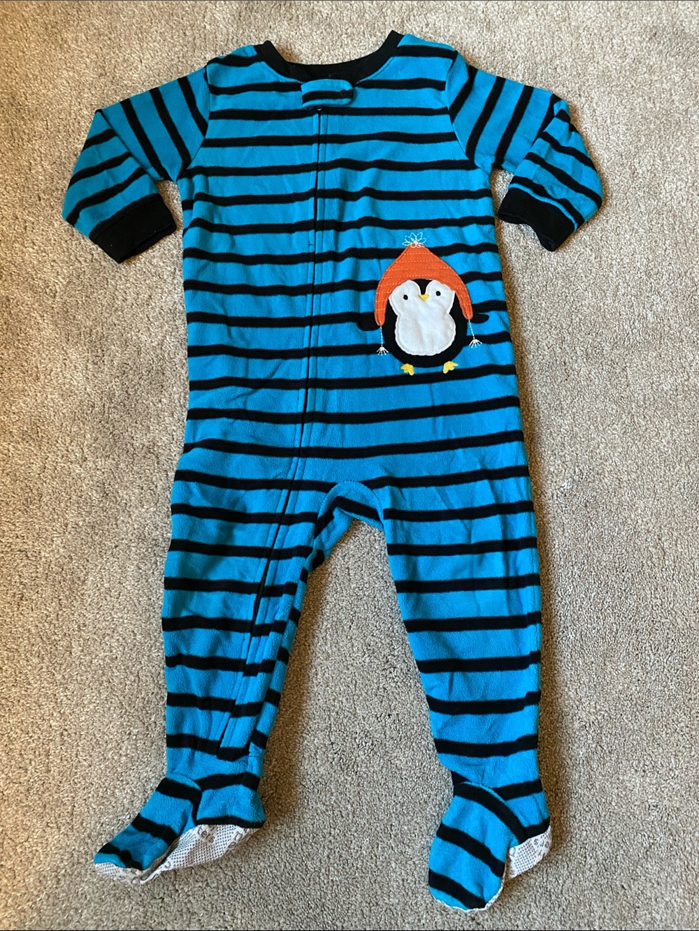 Carter’s 18 Month Blue & Black Striped Penguin Footie Pajamas